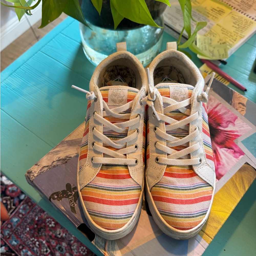 Roxy Rainbow Colorful Striped Sheilahh 2.0 Platform Shoes Sneakers